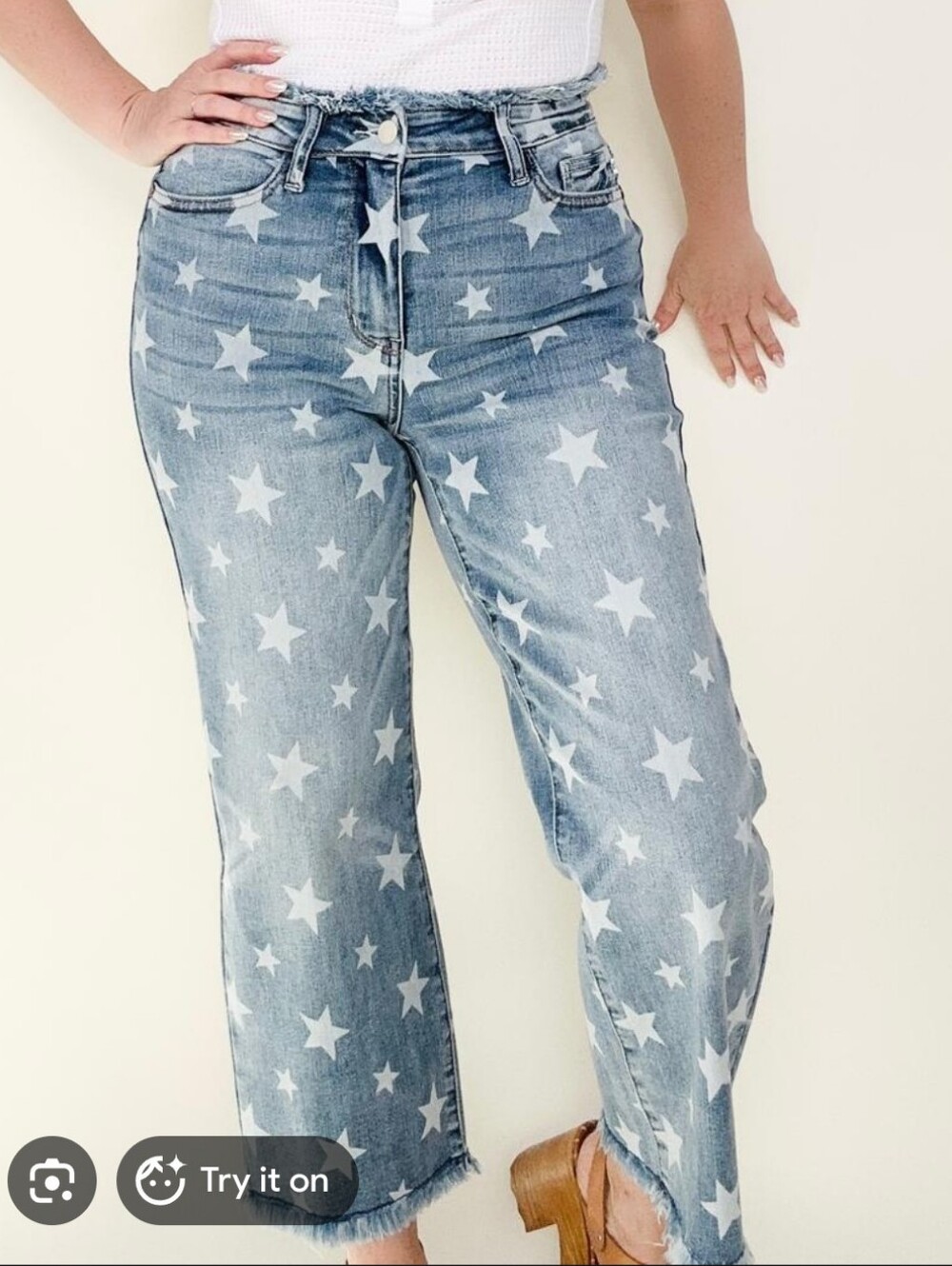 Judy Blue Cropped Star ⭐ Print Straight Leg Jeans Size 27/5